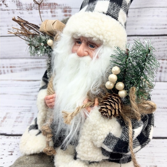 Santa Clause Holiday Christmas Decor Checkered Santa Black and White Decoration - Picture 7 of 9